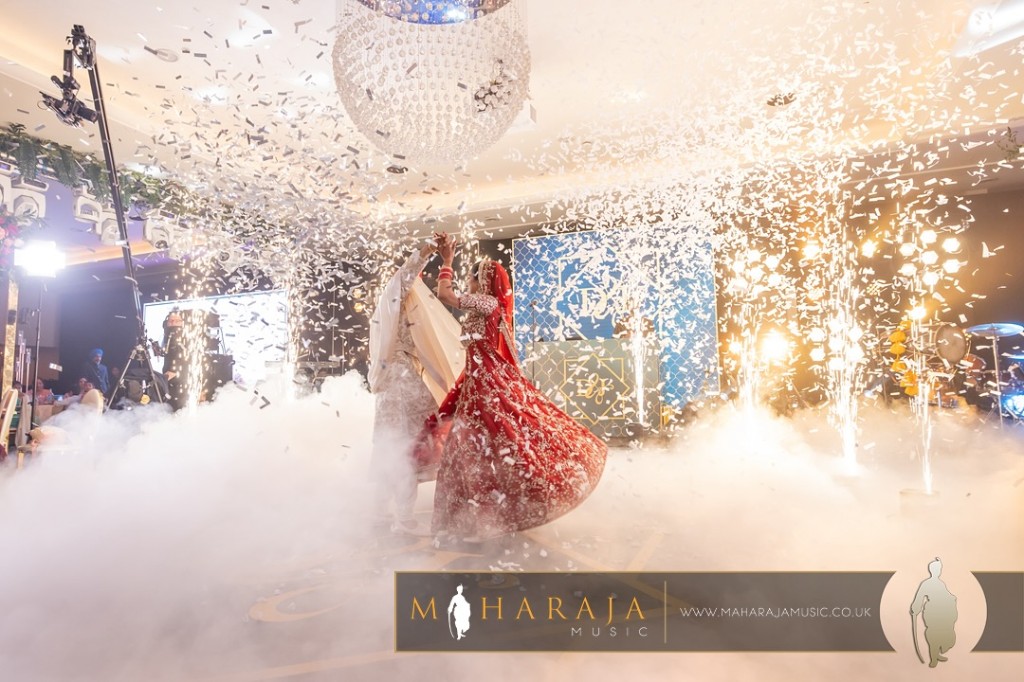 Wedding reception with Maharaja Music confetti and sparks